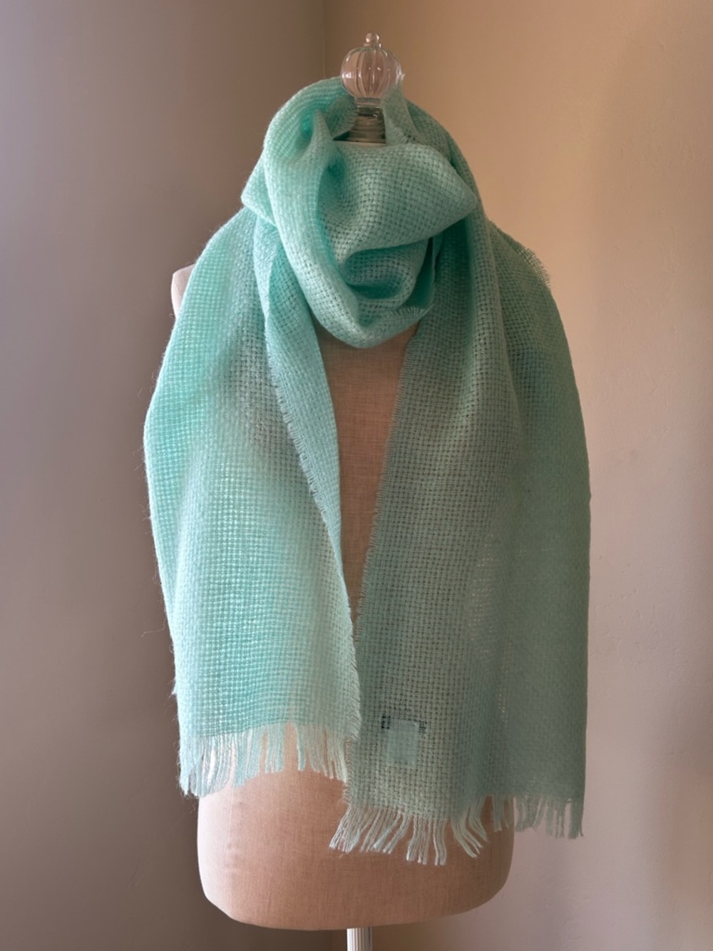 J. Crew Pale Mint Open-Weave Fringe Scarf